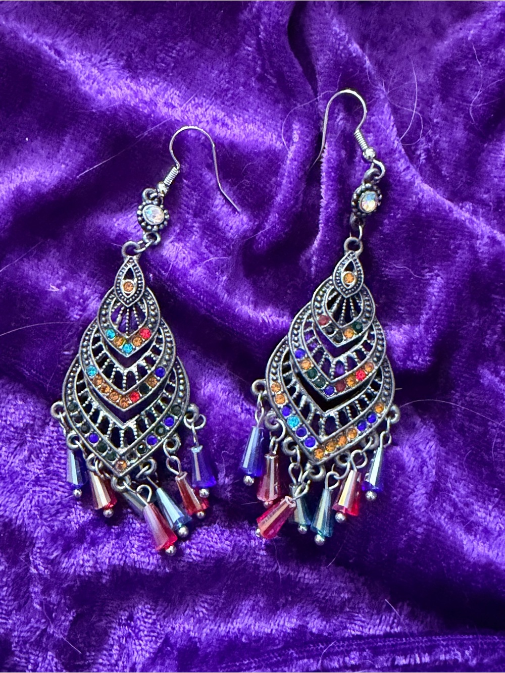 Multicolor Filigree Dangle Earrings with Bead Tassels